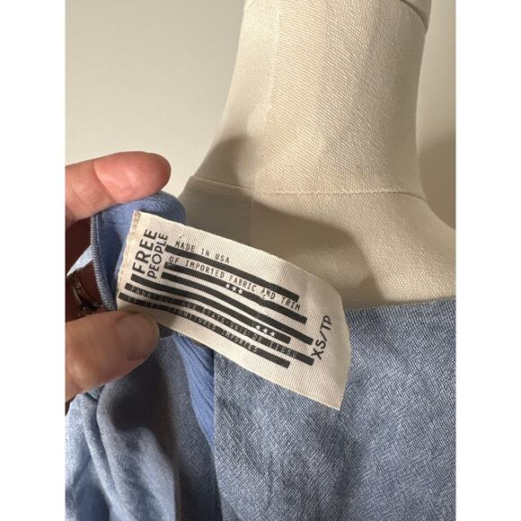 Free People Chambray Flare Sleeve Mini Dress Romper Womens XS Deep V Playsuit - Picture 9 of 10